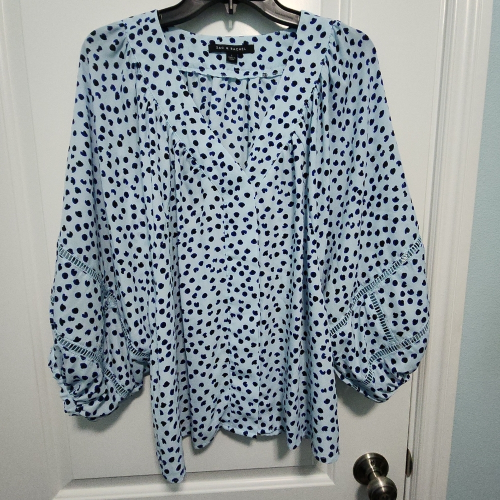 Zac & Rachel blue and navy polka dot top szL